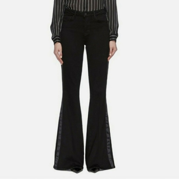 L'AGENCE BRAND NEW 'THE SOLANA' BLACK FLARED TUXEDO STRIPED JEANS SIZE 28 NWOT - Picture 2 of 13